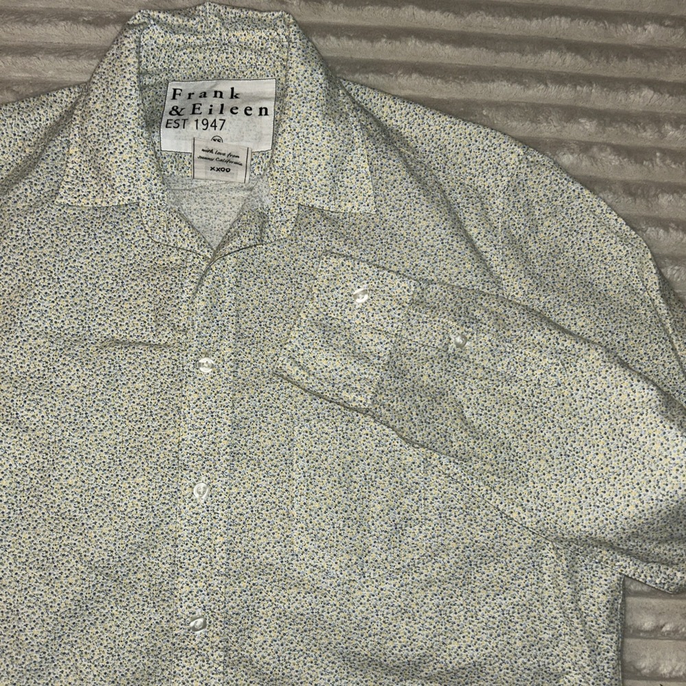 FRANK‎ & EILEEN Eileen Woven Italian Cotton Button-Up Shirt XS Blue Floral GUC